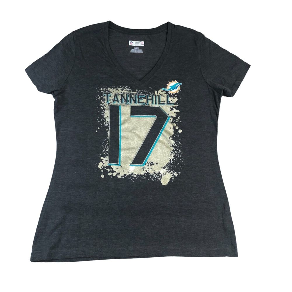 Team Apparel Shirt Women Gray Large Outdoor Miami Dolphins V-Neck Sportswear NFL